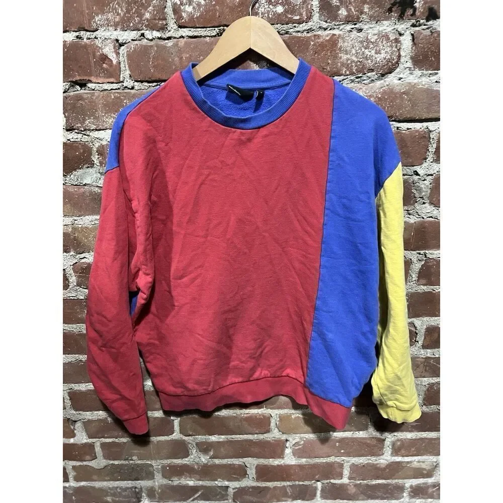 ASOS Design Colorblock Crewneck Sweatshirt Small Red Blue